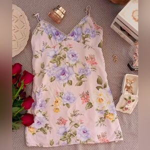 Forever 21 Pink Floral Lace-lined V-neck Mini Dress